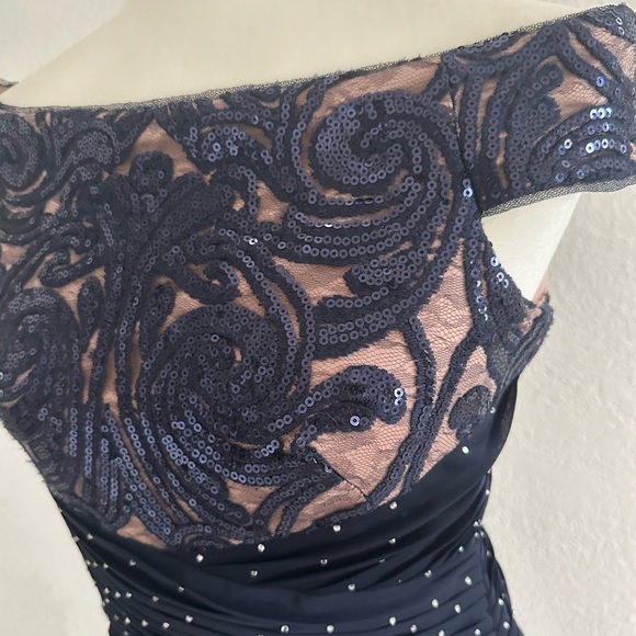 Adrianna Papell Navy Off Shoulder Maxi Dress - Picture 3 of 12